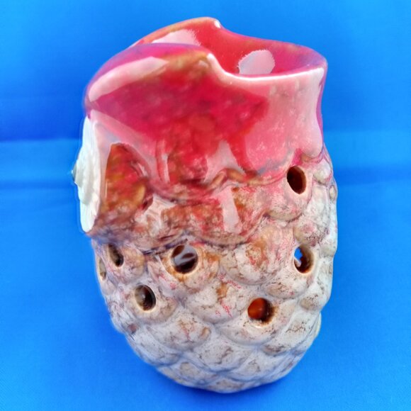 Red & tan Owl Ceramic Tea Light Candle Holder Wax Melter 4 1/2'' tall - Picture 2 of 7
